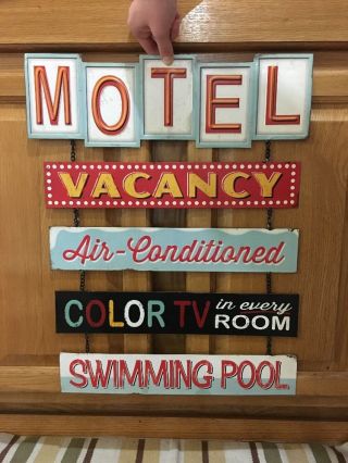 Motel Vacancy Color Tv Swimming Pool Metal Vintage Style Bar Pub Wall Decor