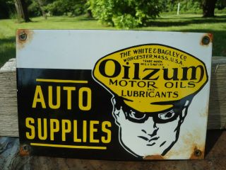 Vintage Oilzum Motor Oil Auto Supplies Porcelain Gas Station Pump Sign