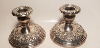 2 Antique Sterling Silver Candlesticks - S Kirk & Sons - Weighted Bases - 3.  5in - Nr
