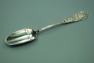 Large Antique Sterling Silver Repousse Condiment Spoon 72 Grams