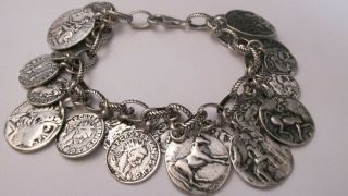 Signed Silpada Designer Sterling Silver Roman Coin Charm Bracelet.  68 Grams Nr