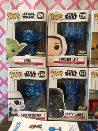 Star Wars Celebration 2019 Chicago Funko Pop Exclusive Blue Chrome Set of 6 Rare 2