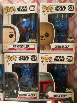 Star Wars Celebration 2019 Chicago Funko Pop Exclusive Blue Chrome Set of 6 Rare 3