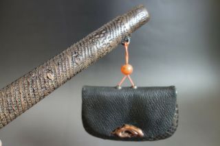 Japanese Tobacco Bag Kiseru Pipe Case Squid Menuki Button Showa Vintage 1