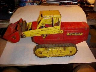 VINTAGE NYLINT HOUGH PRESSED STEEL PAYLOADER,  TRACTOR SHOVEL,  RED & YELLOW 3