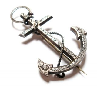 Antique Victorian Silver Anchor Brooch Pin