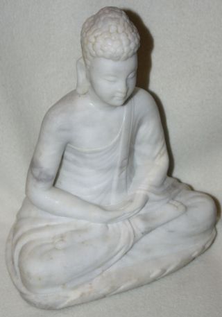 Burmese Vintage Hand Carved White Marble Dhyana Mudra Buddha