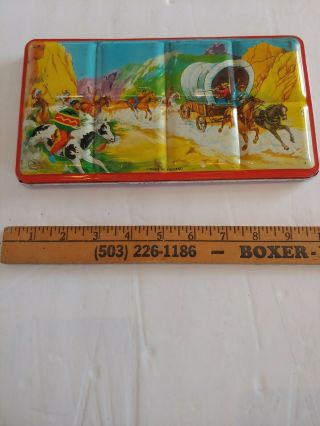 Vtg Watercolor Lithograph Tin Box Cowboy And Indian