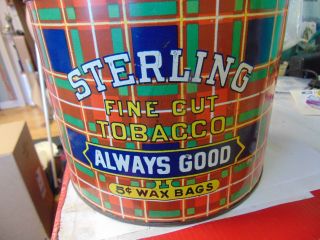 Vintage Sterling Fine Cut Tobacco Tin Can Advertising Bright Colors Store Bin 1 2