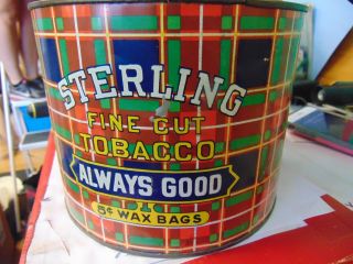 Vintage Sterling Fine Cut Tobacco Tin Can Advertising Bright Colors Store Bin 1 6