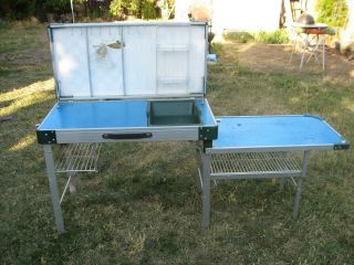 Great Vintage Coleman Kitchen W/ Game Top Camping Kitchen Table W/ Carrying Case