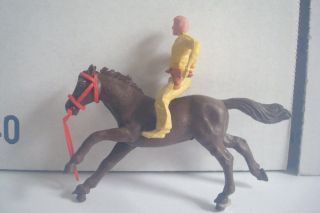 Vintage Plastic Yellow Cowboy And Brown Horse Toy Figurine Small