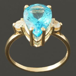 Solid 14k Yellow Gold,  4.  0 Ct Blue Topaz & White Sapphire Estate Ring,  3.  2g Nr