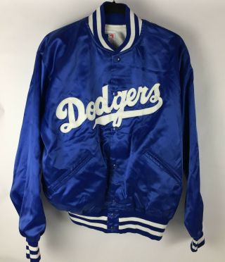 Vtg 1980s Felco Mlb Los Angeles Dodgers Satin Nylon Jacket Sz L Blue Snap