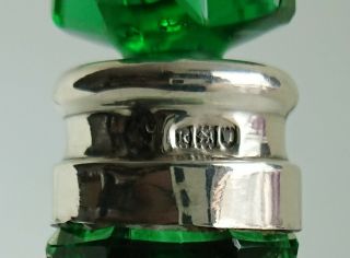 silver banded,  London 1905,  green cut glass perfume bottle.  height 70mm 3