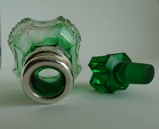 silver banded,  London 1905,  green cut glass perfume bottle.  height 70mm 4