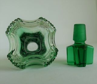 silver banded,  London 1905,  green cut glass perfume bottle.  height 70mm 5