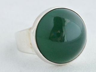 Vintage Niels Erik From Denmark Modernist Green Chrysoprase Ring 925 Sterling