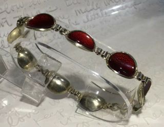 Rare IVAR T.  HOLT Norway 925S Vermeil Red Gullioche Oval Link BRACELET 8” 18.  6g 5