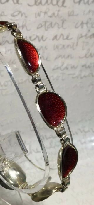 Rare IVAR T.  HOLT Norway 925S Vermeil Red Gullioche Oval Link BRACELET 8” 18.  6g 7