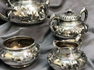 William Rogers Quadruple Plate,  Details On This 4 Piece Tea Set,