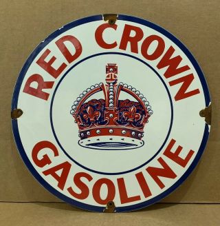 Vintage Porcelain Red Crown Gasoline Lubster Plate Gas Station Pump Oil 1