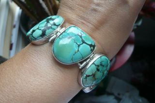 Heavy Vintage Natural Turquoise And Silver Bracelet