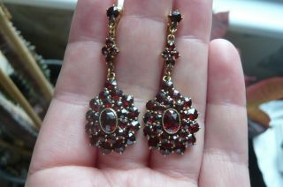 Victorian Bohemian Garnet And Gold Gilt Metal Earrings