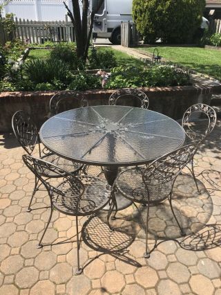 Vintage Woodard Chantilly Rose Wrought Iron Patio Set 11