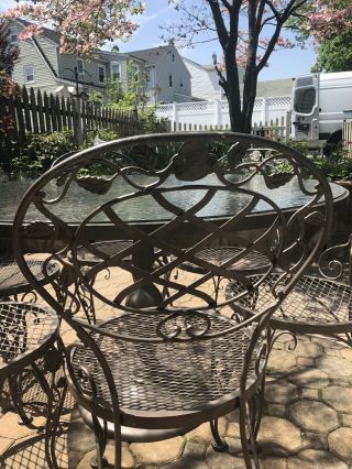 Vintage Woodard Chantilly Rose Wrought Iron Patio Set 3