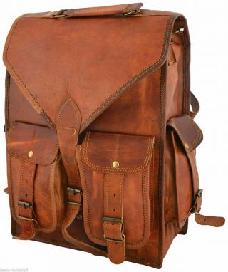 Real Leather Vintage Laptop Backpack Rucksack Messenger Satchel Bag