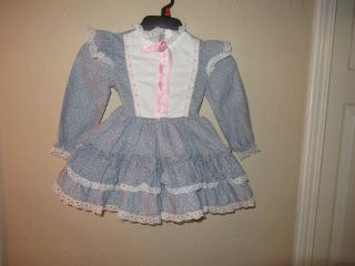 Vintage " Miss Quality " Frilly Ruffle Full Skirt Dress Blue Pink Sz 4