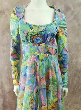 VTG Don Luis de Espana Sz 10 M/L 70s Psychedelic Floral Layered Maxi Dress Gown 3