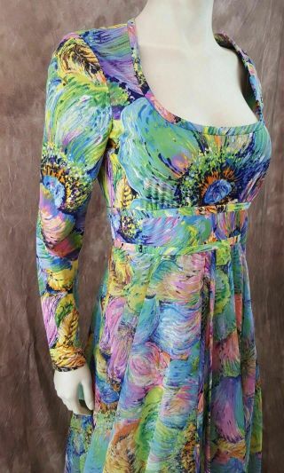 VTG Don Luis de Espana Sz 10 M/L 70s Psychedelic Floral Layered Maxi Dress Gown 5