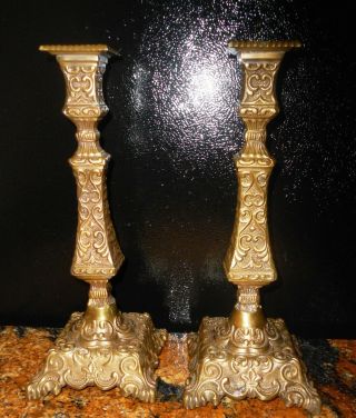 Exquisite Set 2 Vintage Ornate Rococo Style Brass Candle Holders 7 Lbs 15 "