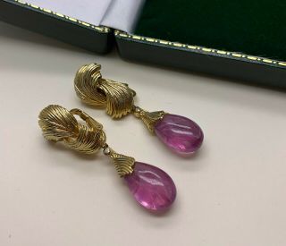 Vintage Jewellery Signed Boucher Amethyst Drop Clip On Earrings