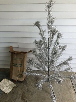 Aluminum Christmas Tree 4 Foot Vintage Silver 34 Branches Complete