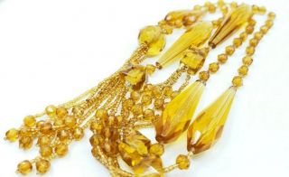 Vintage Art Deco Czech Glass Topaz Necklace Long Fringe Flapper SPECTACULAR 4