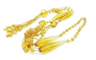 Vintage Art Deco Czech Glass Topaz Necklace Long Fringe Flapper SPECTACULAR 5