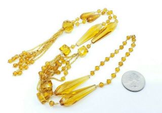 Vintage Art Deco Czech Glass Topaz Necklace Long Fringe Flapper SPECTACULAR 6