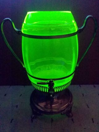 Antique Art Deco Green Vaseline Uranium Glass & Silver Dispenser