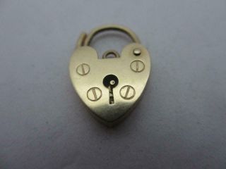 Heart Padlock Charm Clasp Finding 9k Gold Vintage English 1980.  Tbj07804