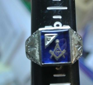 Vintage Masonic Ring W/deep Blue Stone - 10k Two Tone Gold - Size 8 3/4