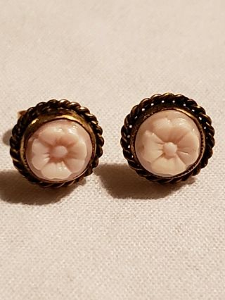 Antique Vintage Angel Skin Coral 14kt Gold Earrings