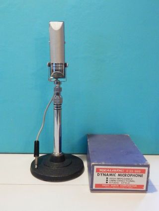 Vintage 1960s Realistic 33 - 999 Pill Microphone On Stand Rca Deco Prop Shure Old