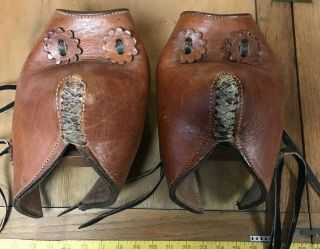 Vintage Tapaderos Hand Tooled Wood Stirrups Leather Conchos Cowboy Horse Stirrup