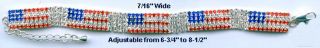 Vintage Bracelet American Flag Patriotic Rhinestone Old Stock Gift Box