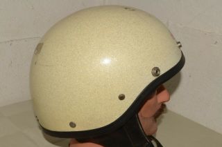 1960s VINTAGE BELL TOPTEX METALLIC SILVER FLAKE/WHITE SHORTY MOTORCYCLE HELMET 6