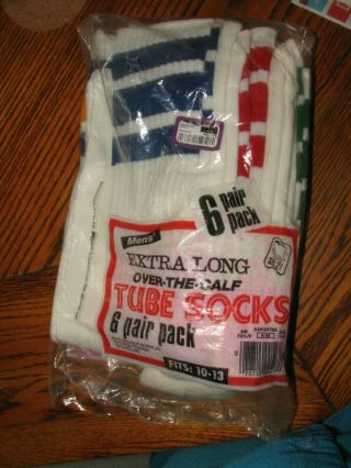 5 Pair Men ' s Tube Socks Extra Long vintage 1980 ' s in Package K Mart 2