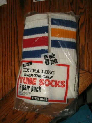 5 Pair Men ' s Tube Socks Extra Long vintage 1980 ' s in Package K Mart 7